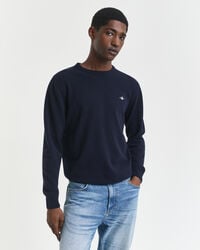 superfijne lamswollen trui met ronde hals - marineblauw