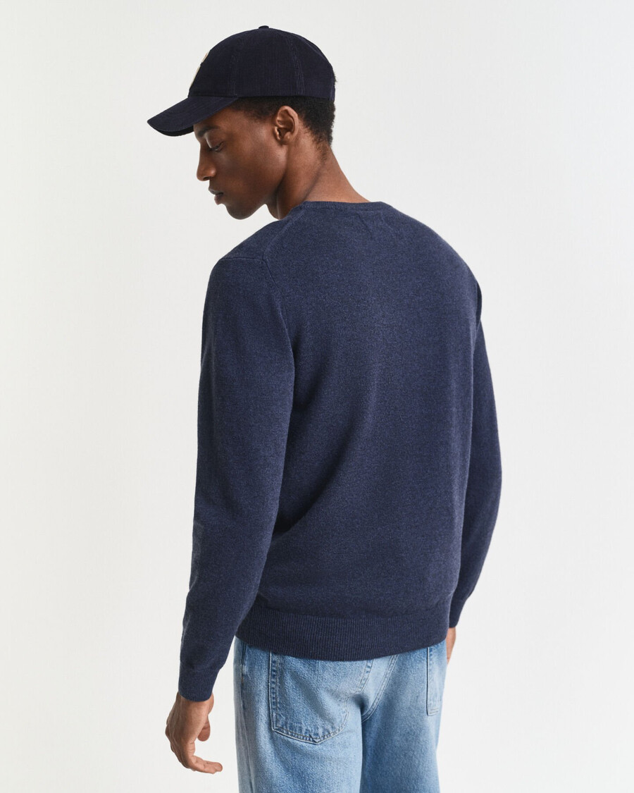 superfijne lamswollen trui met ronde hals - donkerblauw gemêleerd