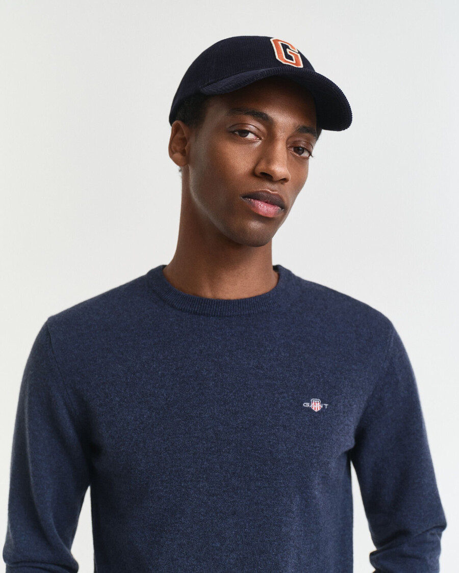 superfijne lamswollen trui met ronde hals - donkerblauw gemêleerd