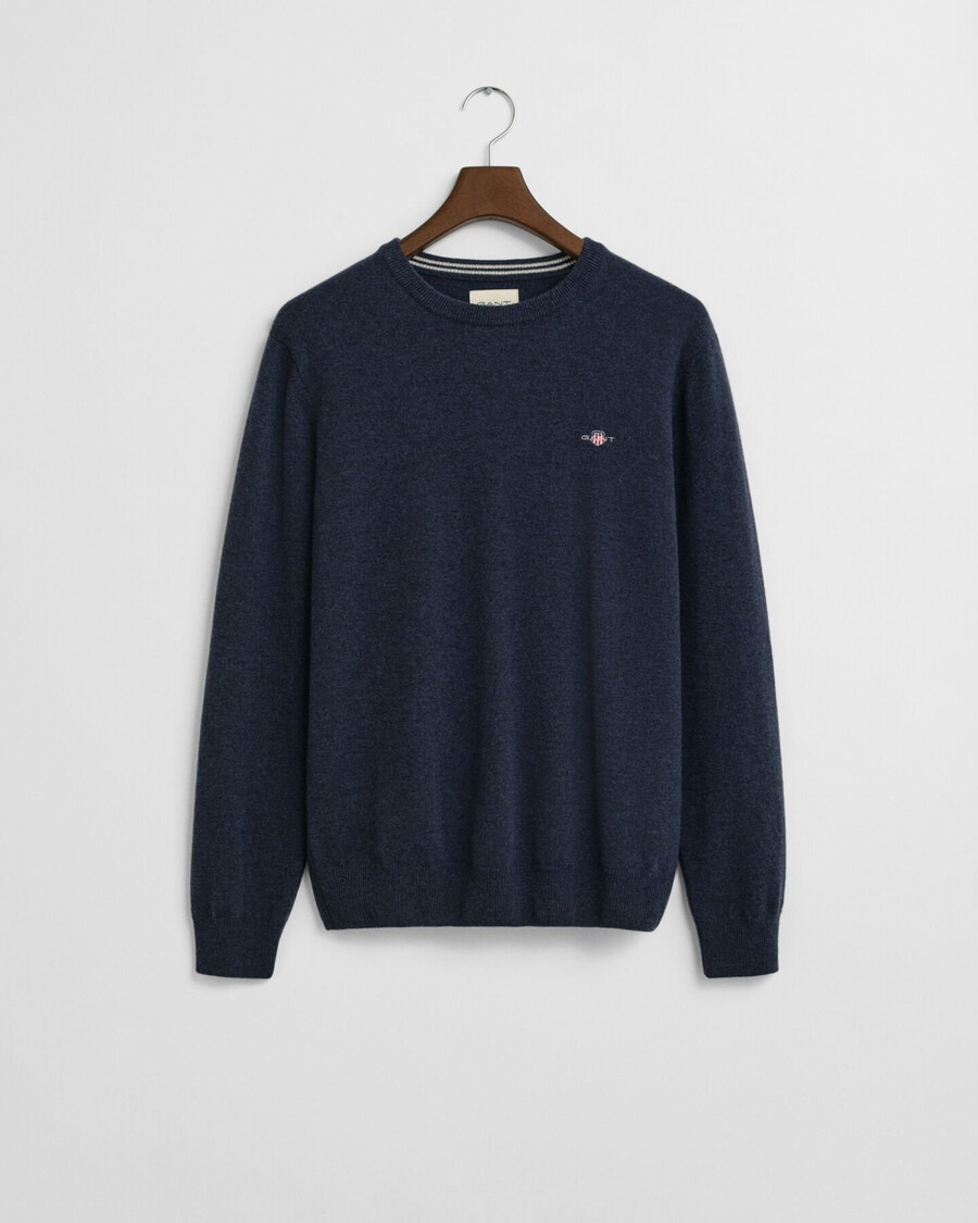 superfijne lamswollen trui met ronde hals - donkerblauw gemêleerd
