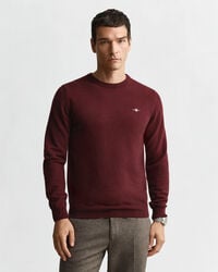 superfijne lamswollen trui met ronde hals - bordeaux melange