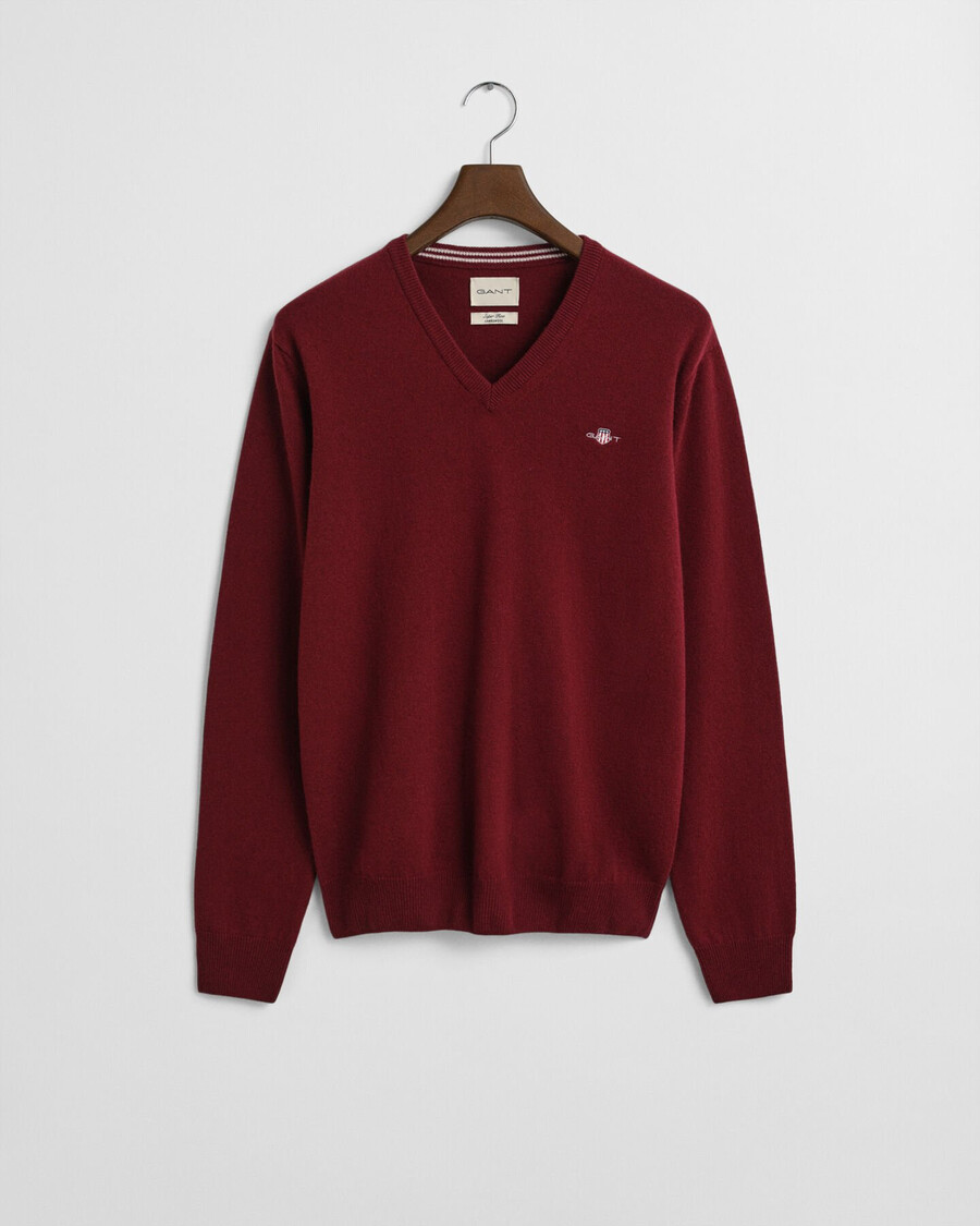 superfijne lamswollen v-hals trui - vol en rood