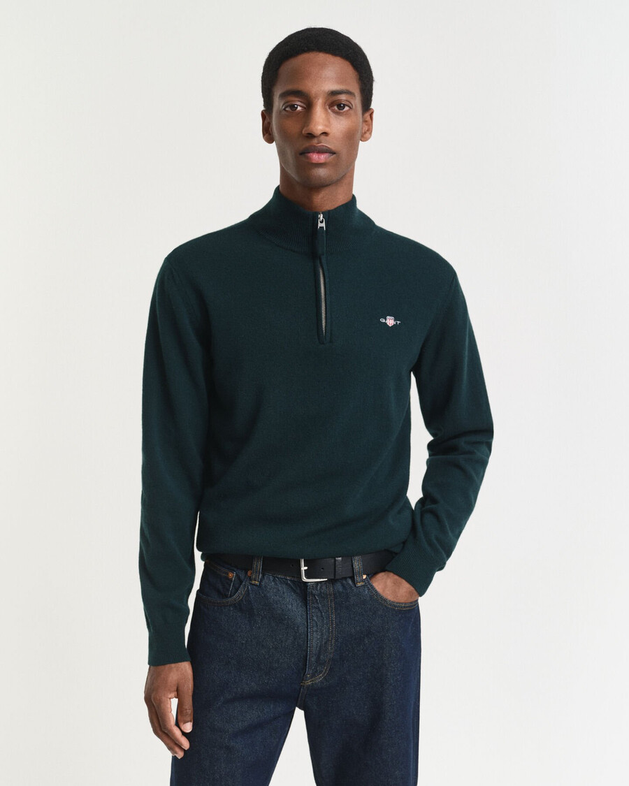 superfijne lamswollen trui met halve rits - tartan groen