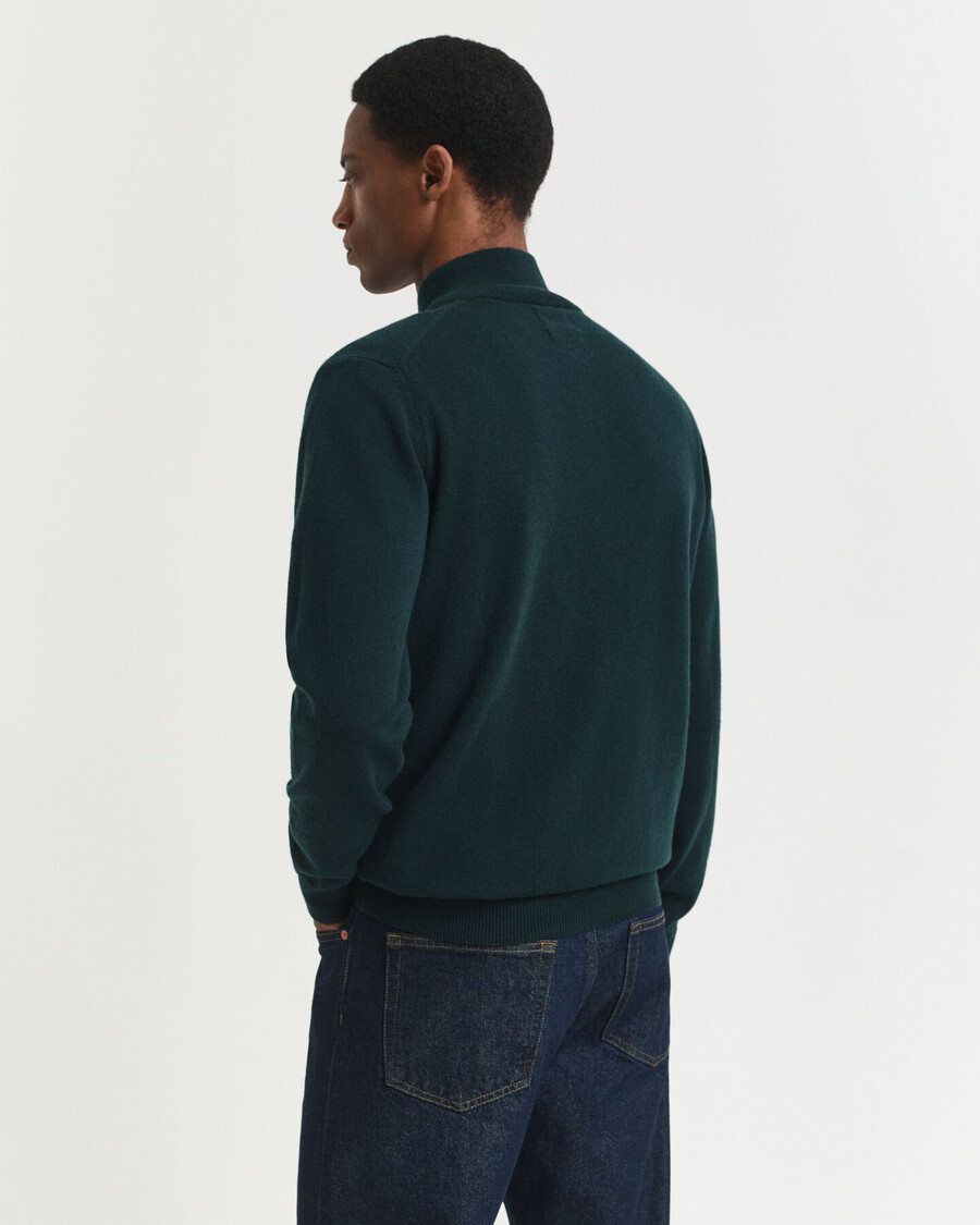 superfijne lamswollen trui met halve rits - tartan groen