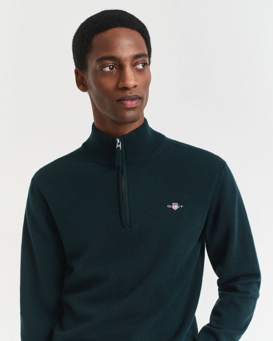 superfijne lamswollen trui met halve rits - tartan groen