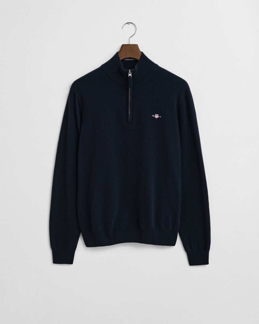 superfijne lamswollen trui met halve rits - marineblauw