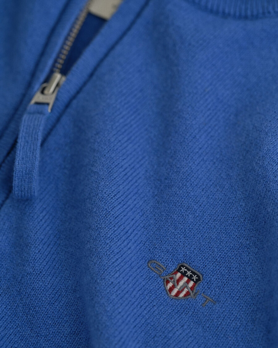 superfijne lamswollen trui met halve rits - perfect blauw