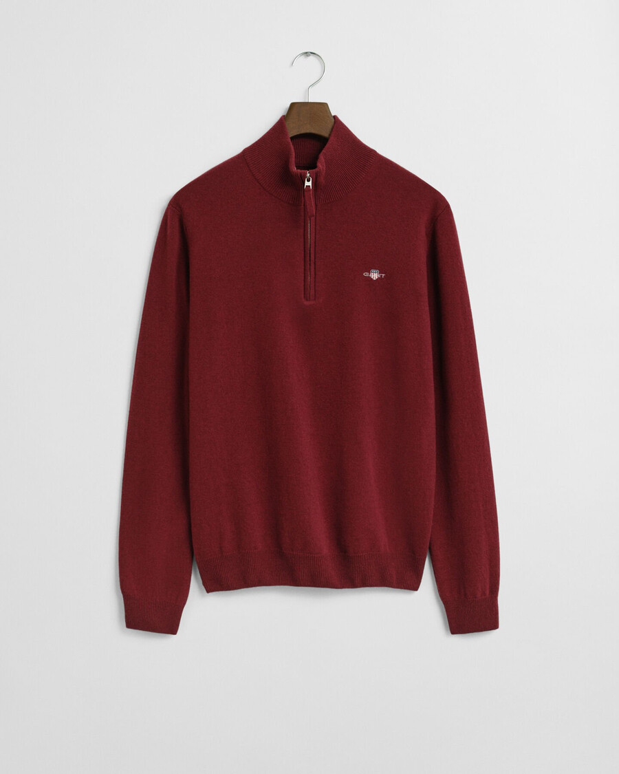 superfijne lamswollen trui met halve rits - plumped red