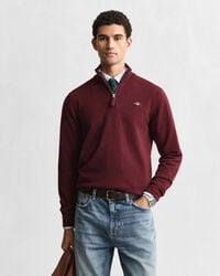 superfijne lamswollen trui met halve rits - bordeaux melange