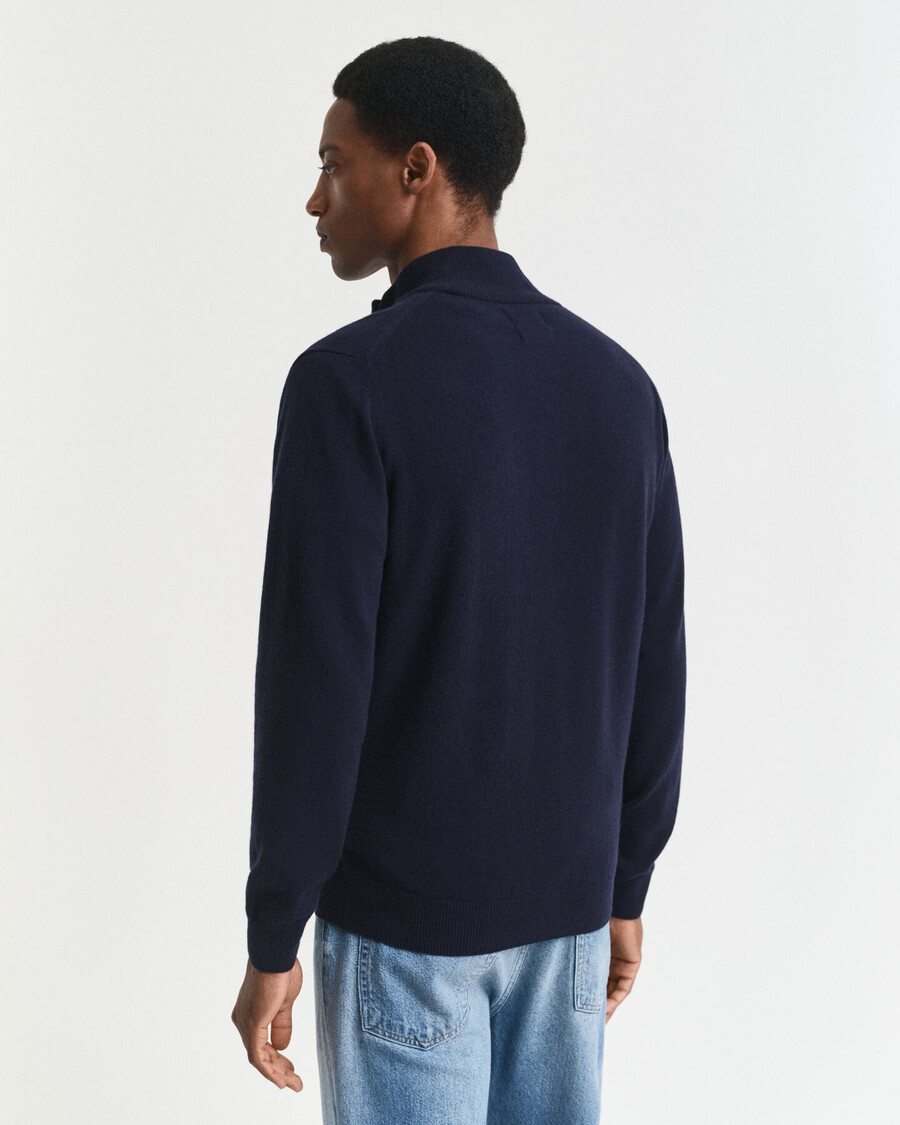 superfijn lamswollen vest met rits - marineblauw