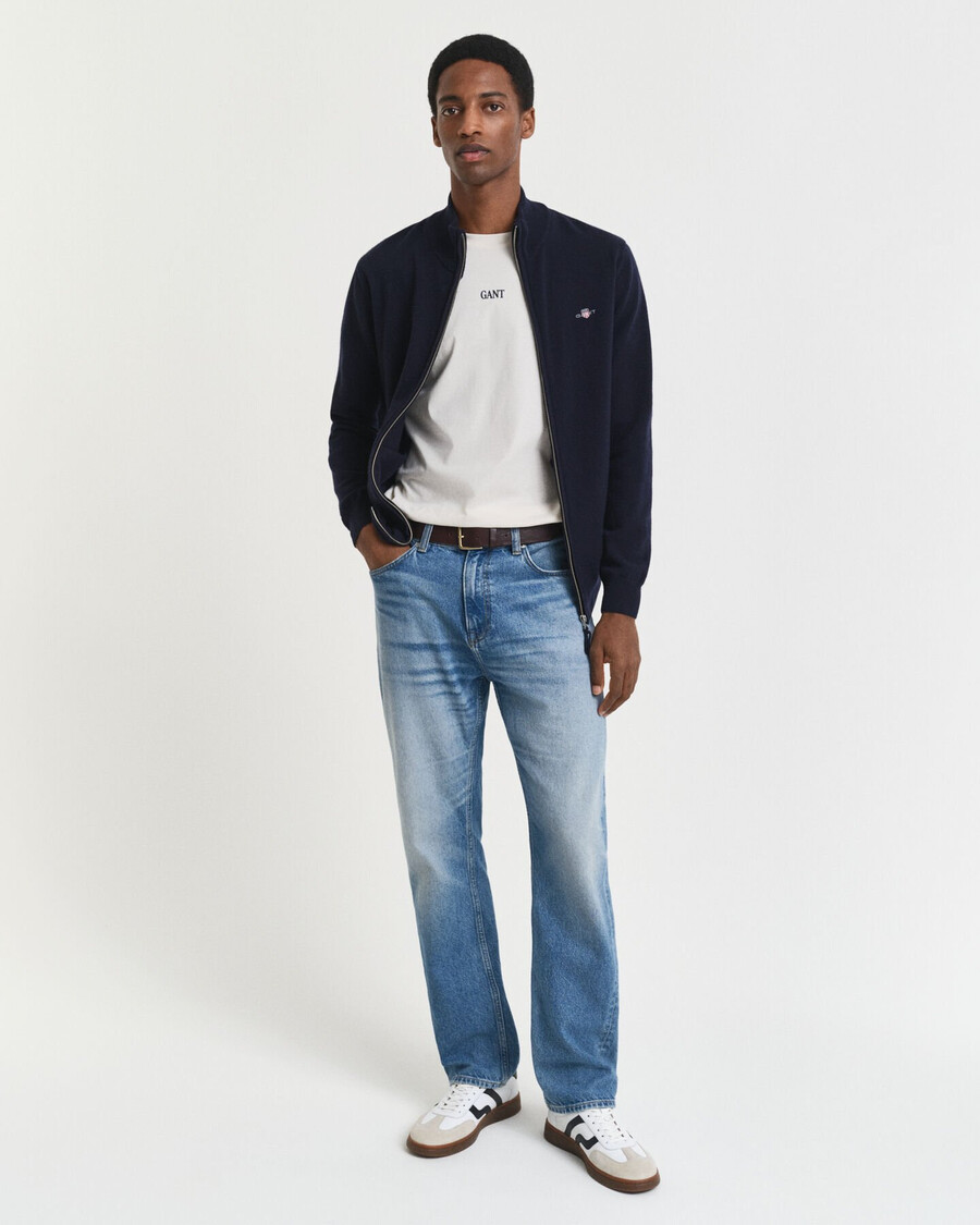 superfijn lamswollen vest met rits - marineblauw