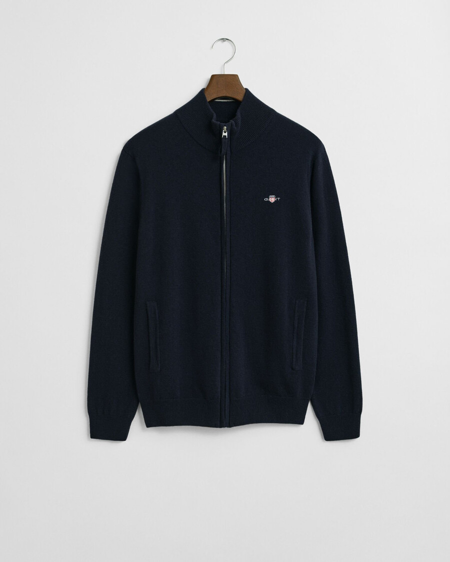 superfijn lamswollen vest met rits - marineblauw