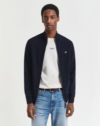 superfijn lamswollen vest met rits - marineblauw
