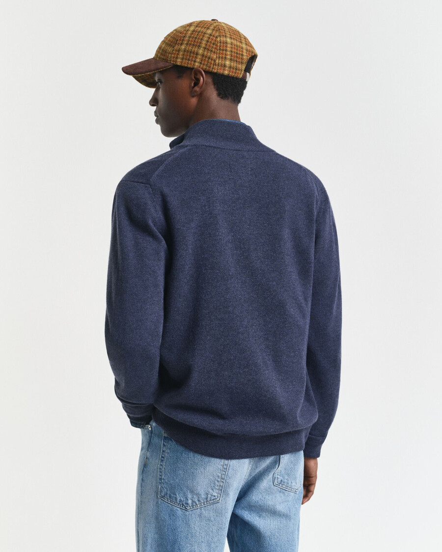 superfijn lamswollen vest met rits - donkerblauw gemêleerd