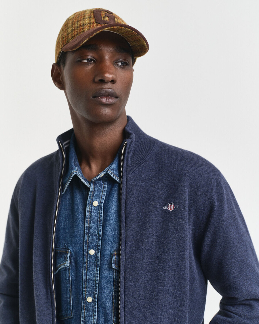 superfijn lamswollen vest met rits - donkerblauw gemêleerd