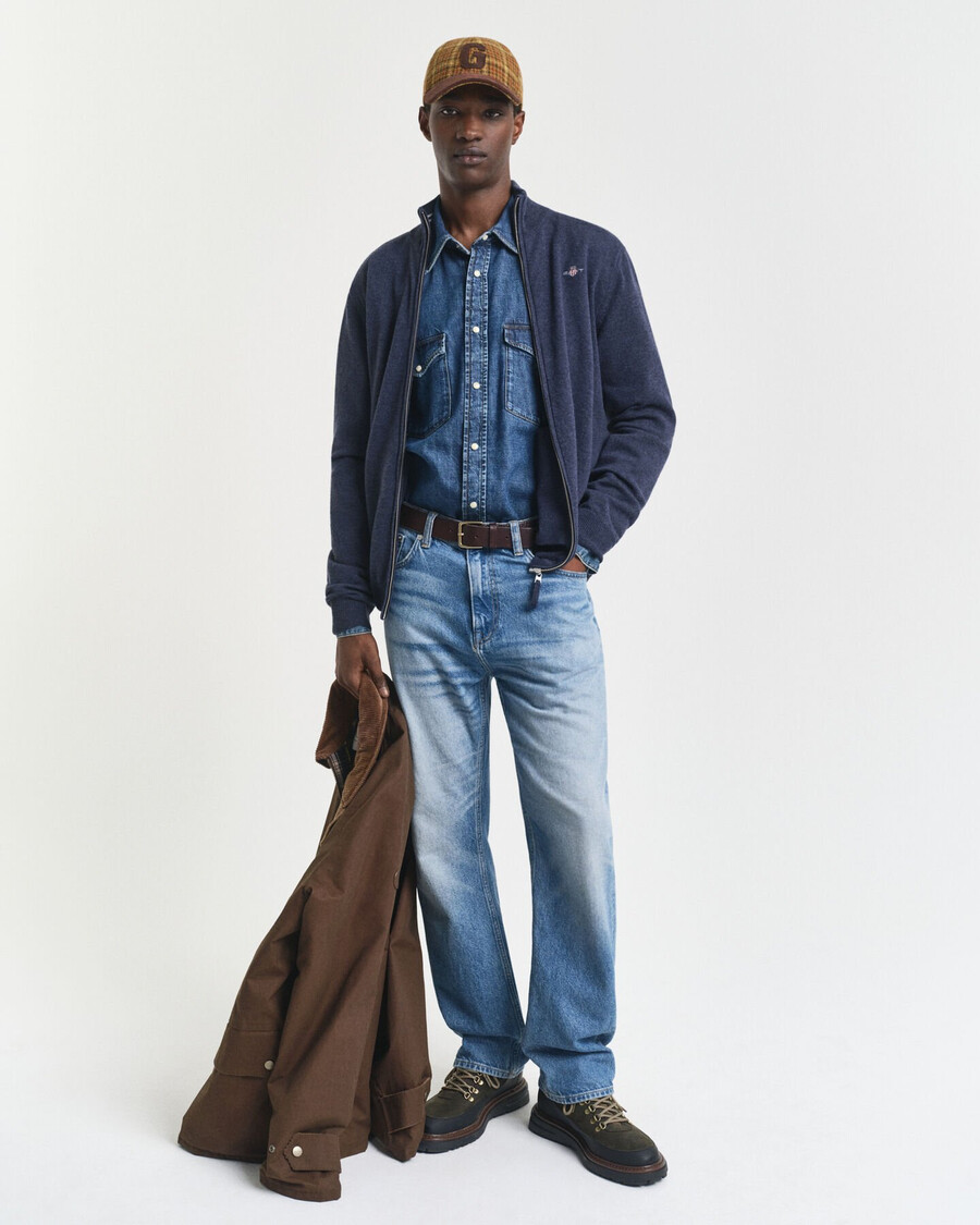 superfijn lamswollen vest met rits - donkerblauw gemêleerd
