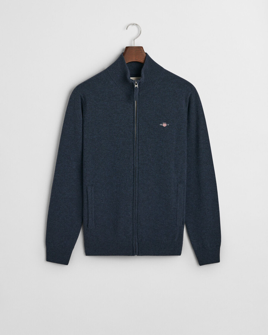 superfijn lamswollen vest met rits - donkerblauw gemêleerd