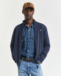 superfijn lamswollen vest met rits - donkerblauw gemêleerd