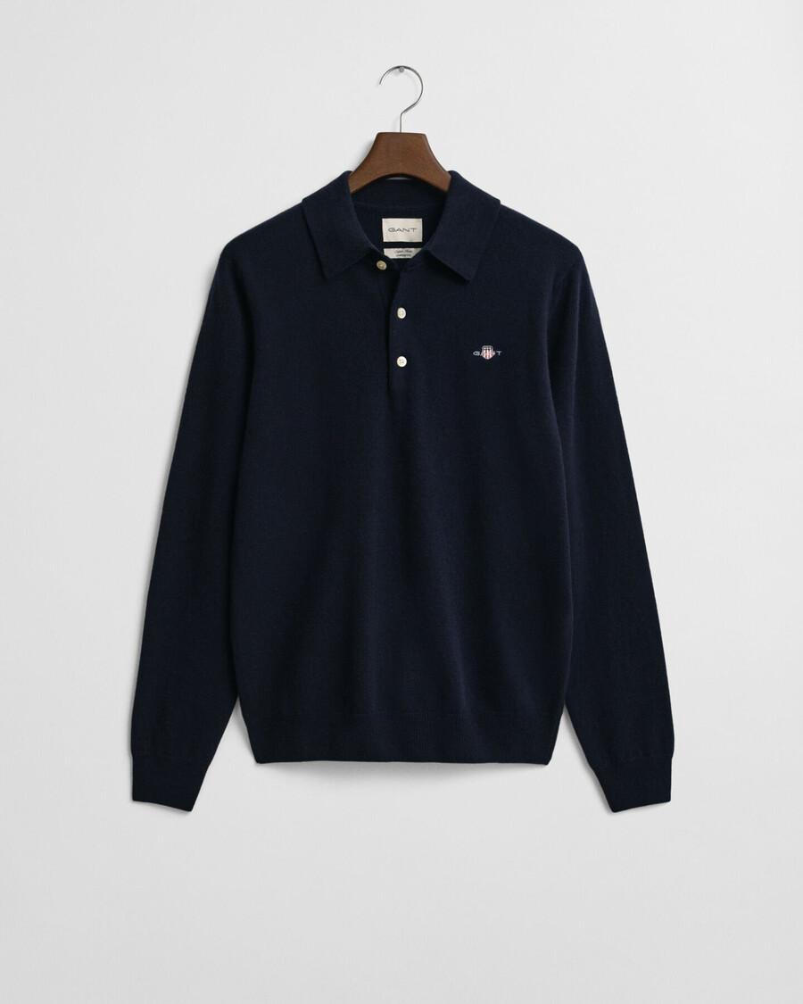 superfijne lamswollen polotrui - marineblauw