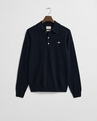 superfijne lamswollen polotrui - marineblauw