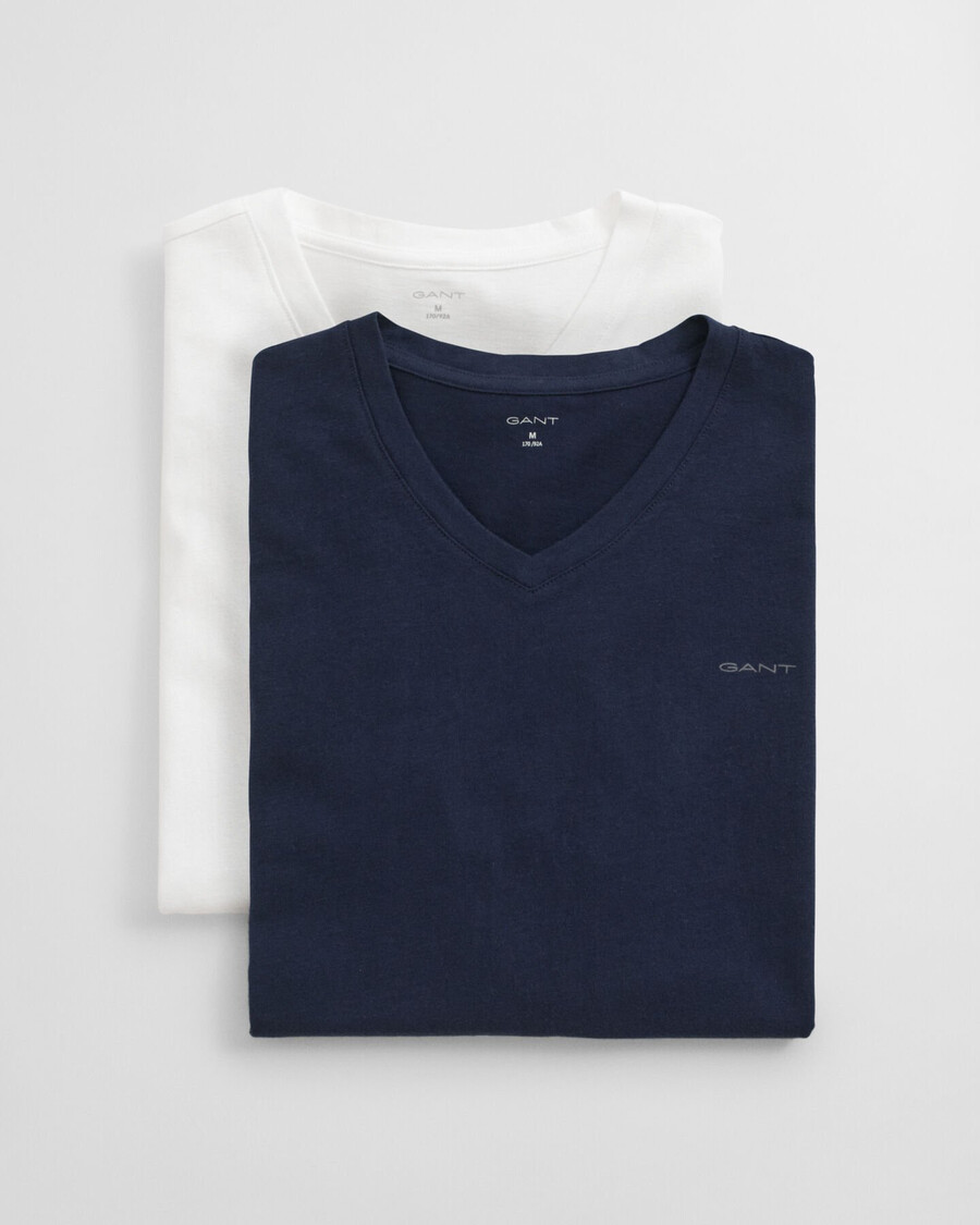 set van 2 v-hals t-shirts - marineblauw wit