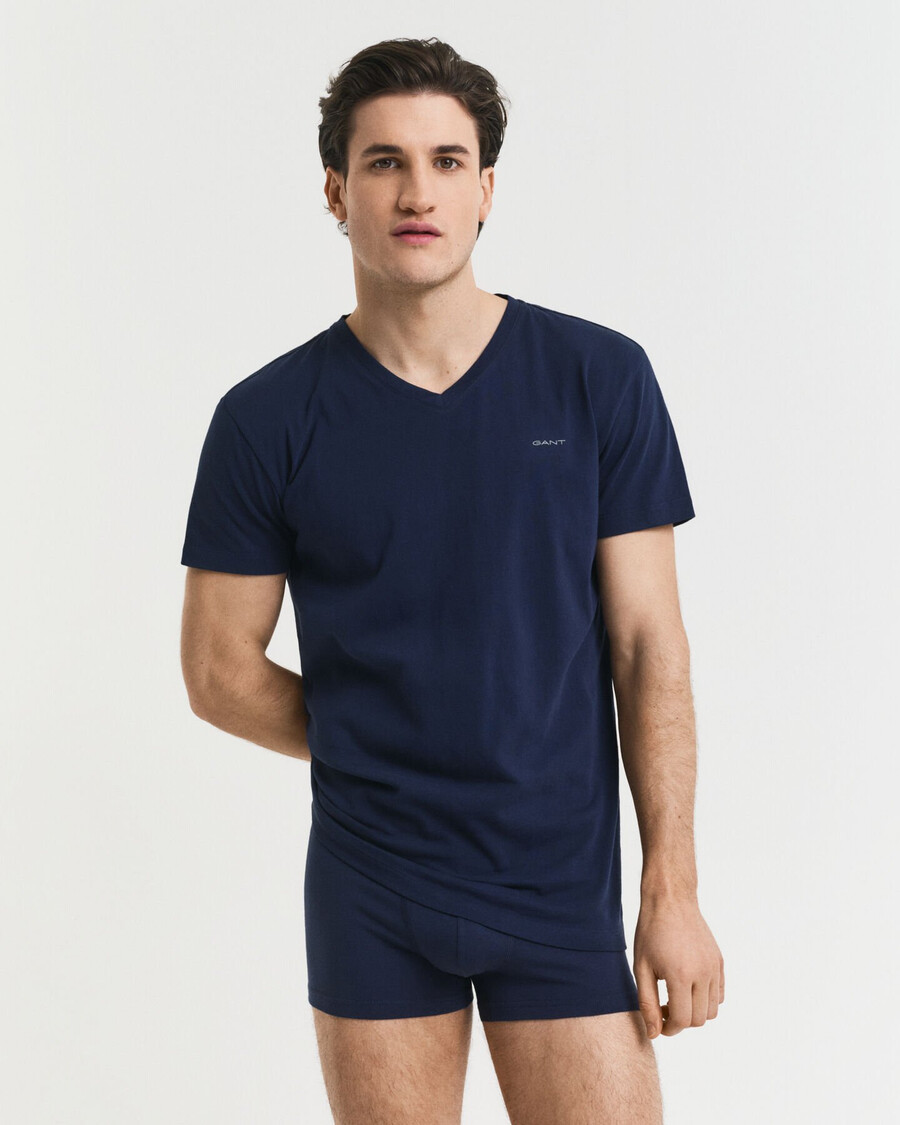 set van 2 v-hals t-shirts - marineblauw wit