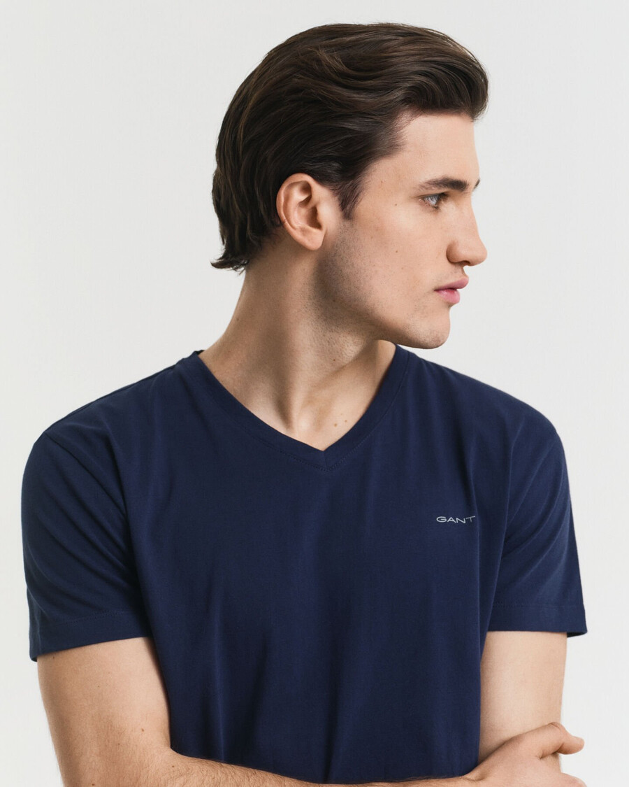 set van 2 v-hals t-shirts - marineblauw wit