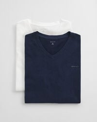 set van 2 v-hals t-shirts - marineblauw wit