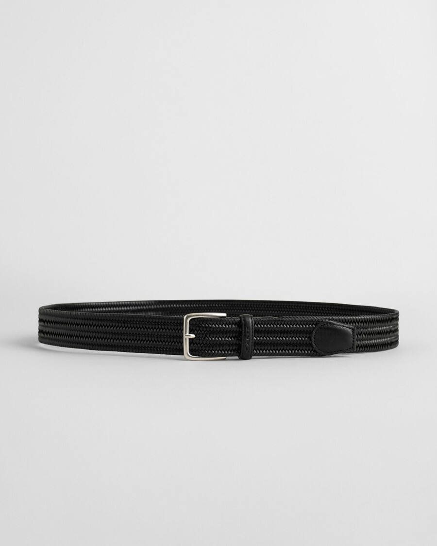 gevlochten elastische leren riem - zwart