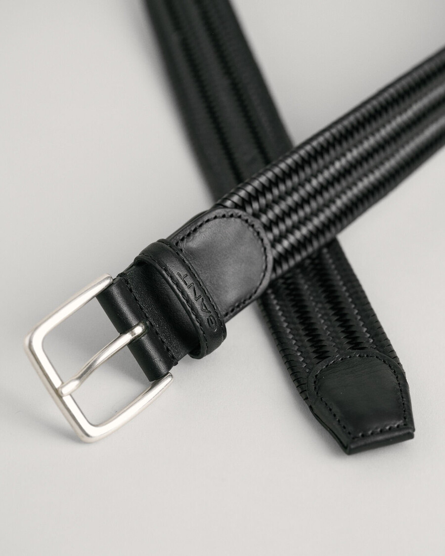 gevlochten elastische leren riem - zwart
