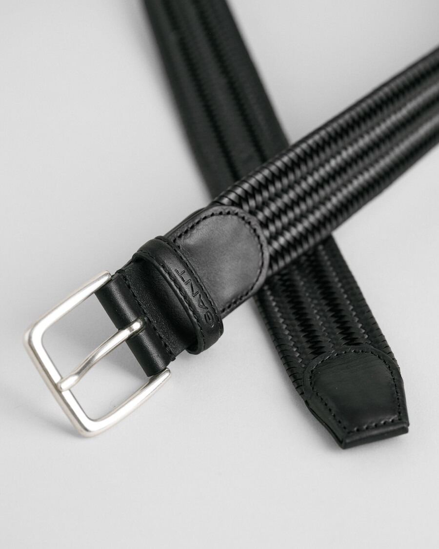 gevlochten elastische leren riem - zwart