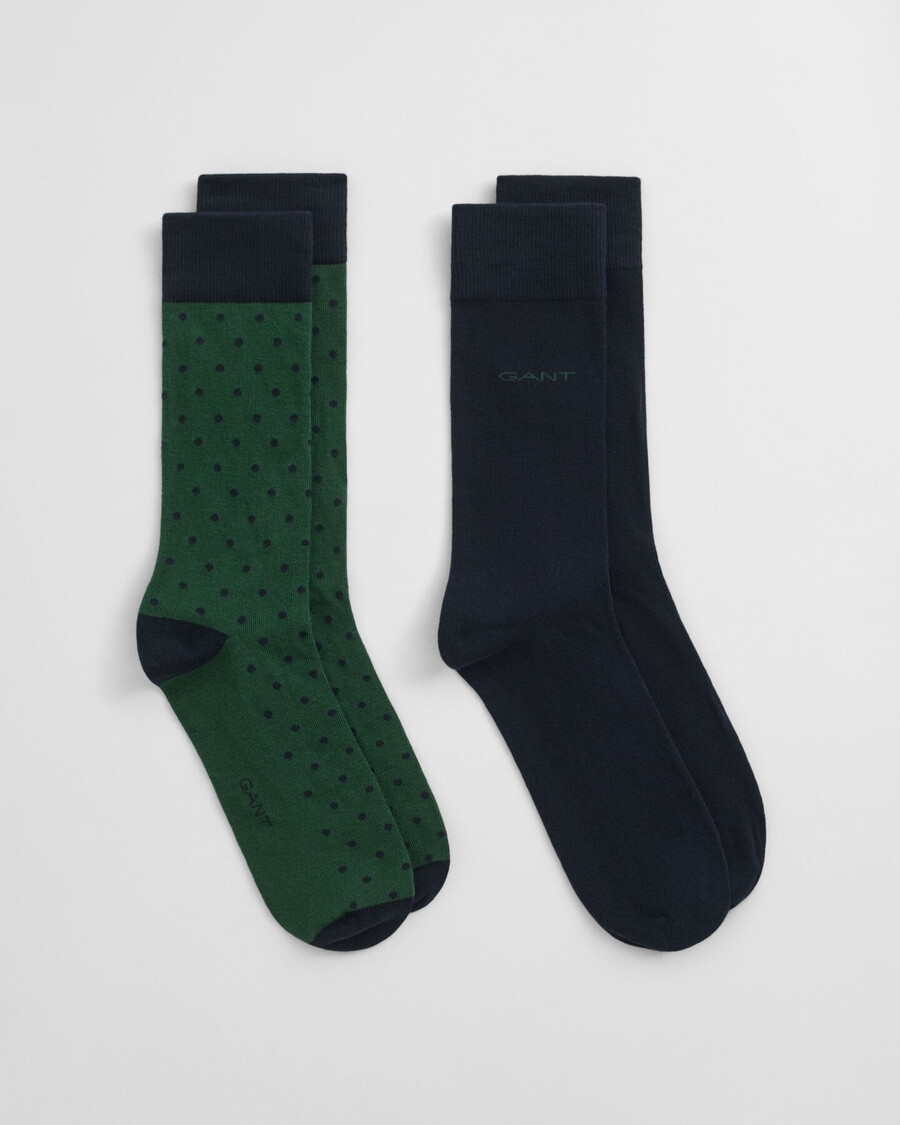 set van 2 sokken met stippen en effen sokken - bosgroen