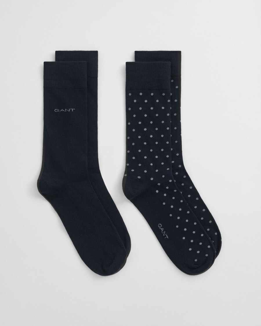 set van 2 sokken met stippen en effen sokken - marineblauw