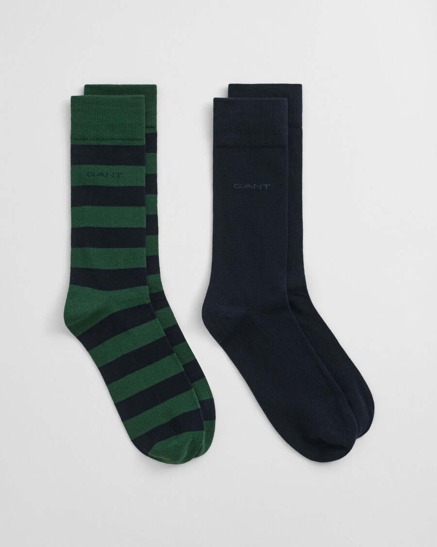 set van 2 sokken met strepen en effen kleur - bosgroen