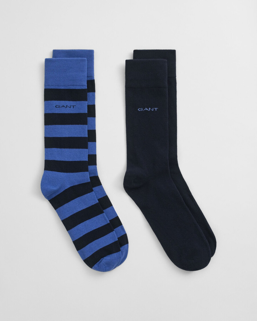 set van 2 sokken met strepen en effen sokken - diepblauw
