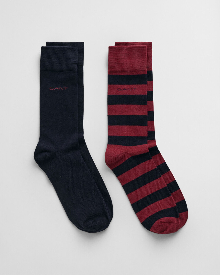 set van 2 sokken met strepen en effen kleur - plumped red