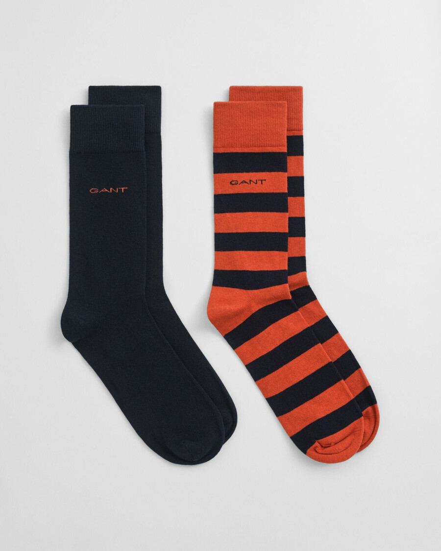 set van 2 sokken met strepen en effen kleur - diep oranje
