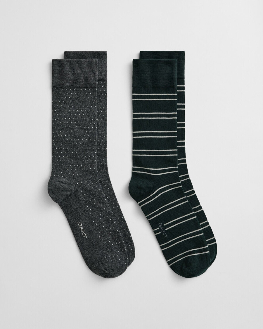 cadeauverpakking met 2 gestreepte en gestippelde sokken - tartan groen