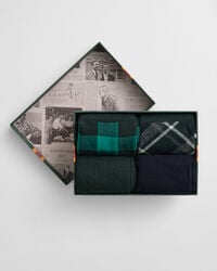 cadeauverpakking met 4 geruite en effen sokken - tartan groen