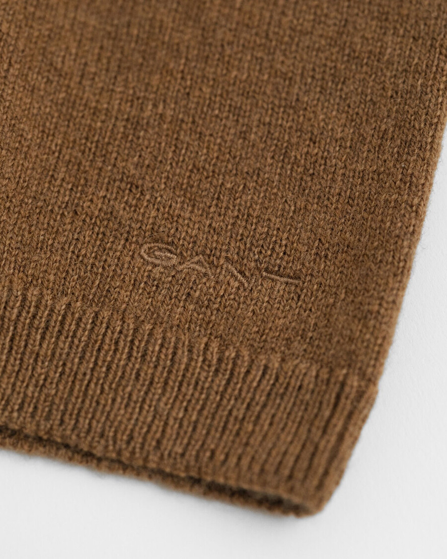 superfijne lamswollen trui met korte mouwen en ronde hals - warm kaki