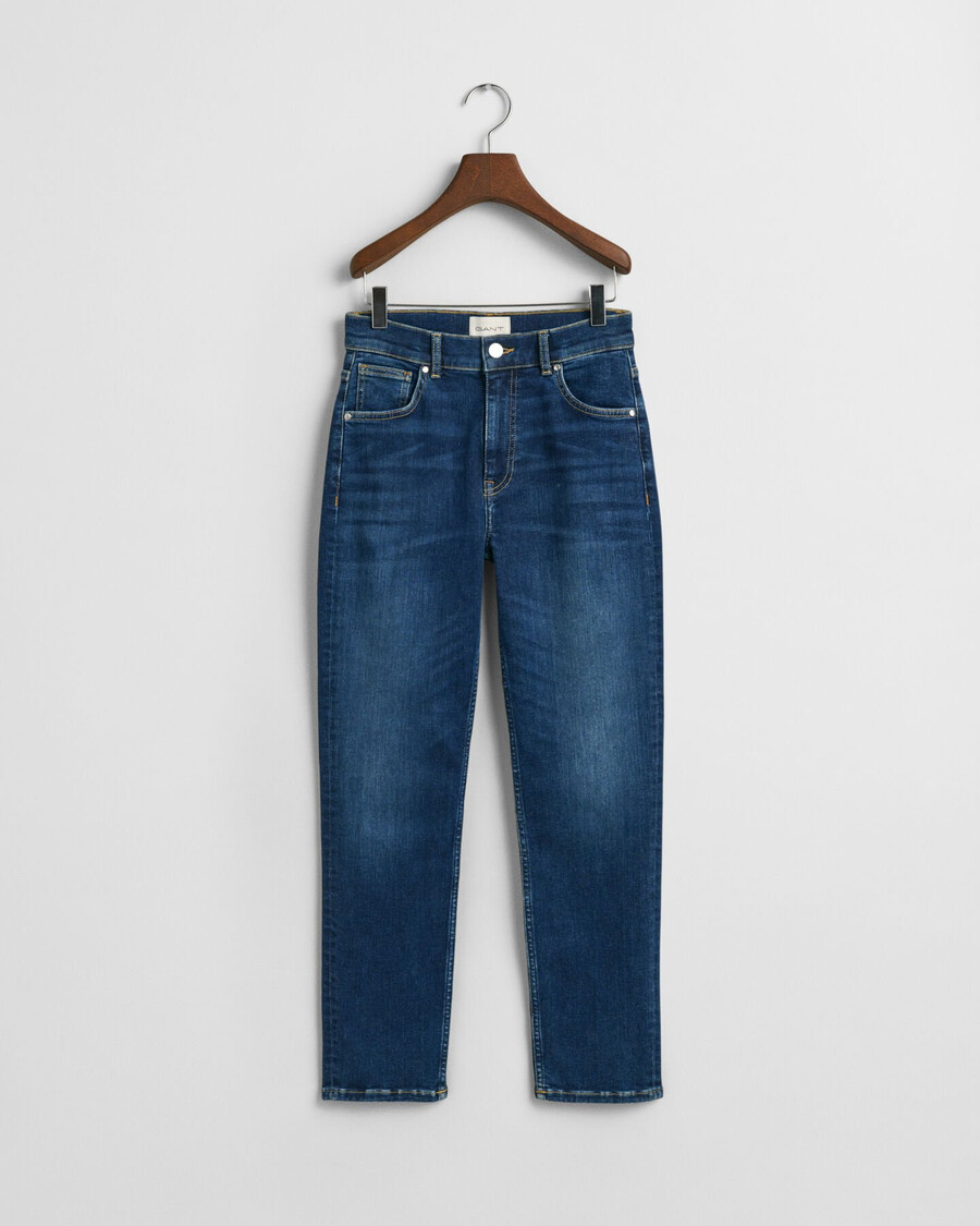 slim fit cropped jeans - donkerblauw ingedragen