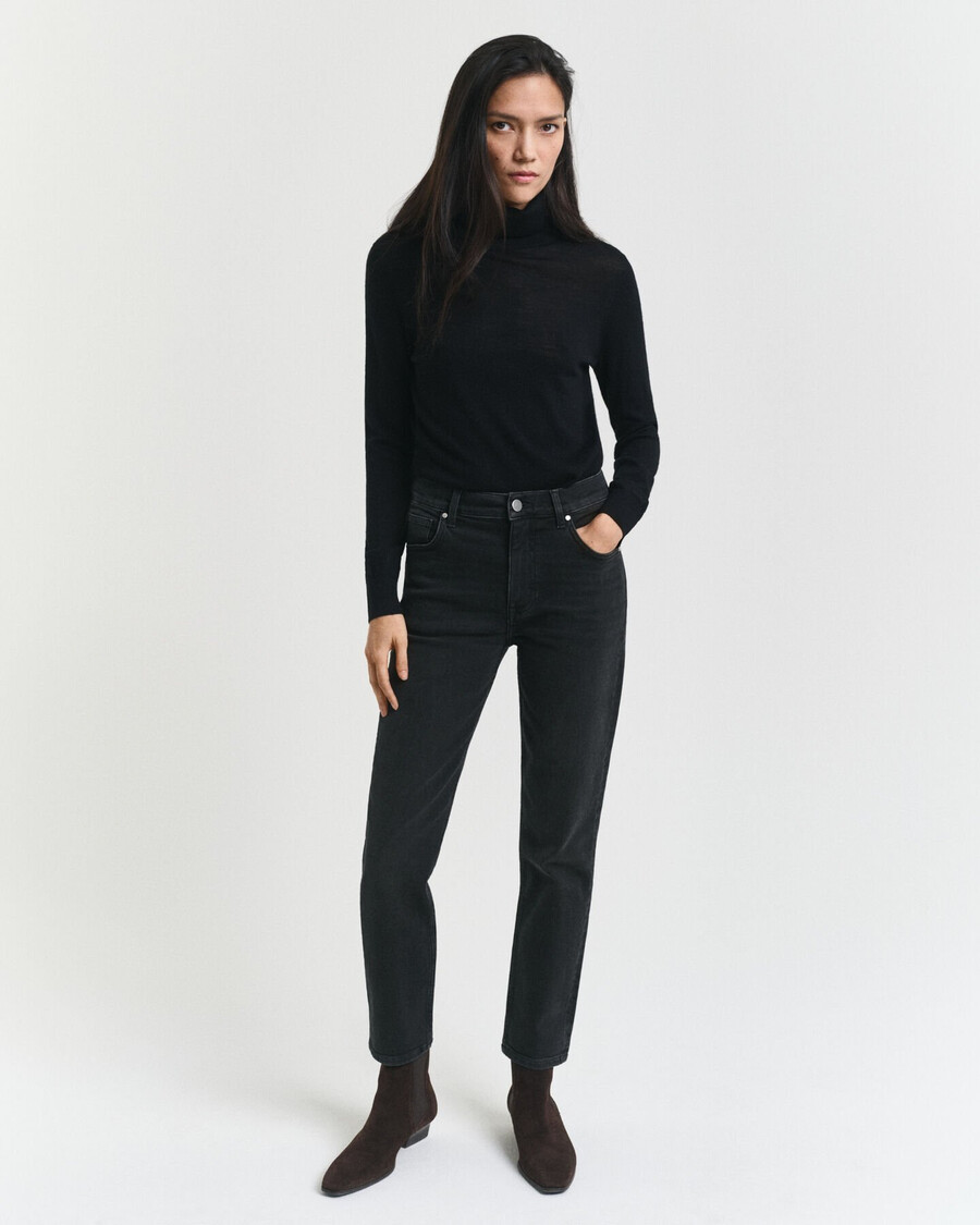 nauwsluitende cropped zwarte jeans - zwart met een gedragen look