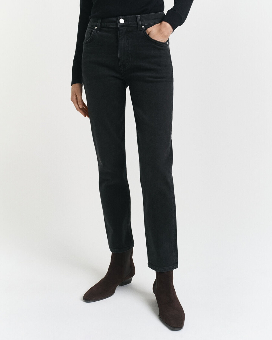 nauwsluitende cropped zwarte jeans - zwart met een gedragen look