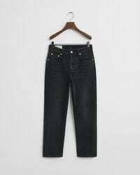 cropped stretch jeans met rechte pijpen - zwart ingedragen