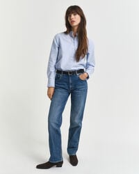 rechte stretchjeans - middenblauw ingedragen
