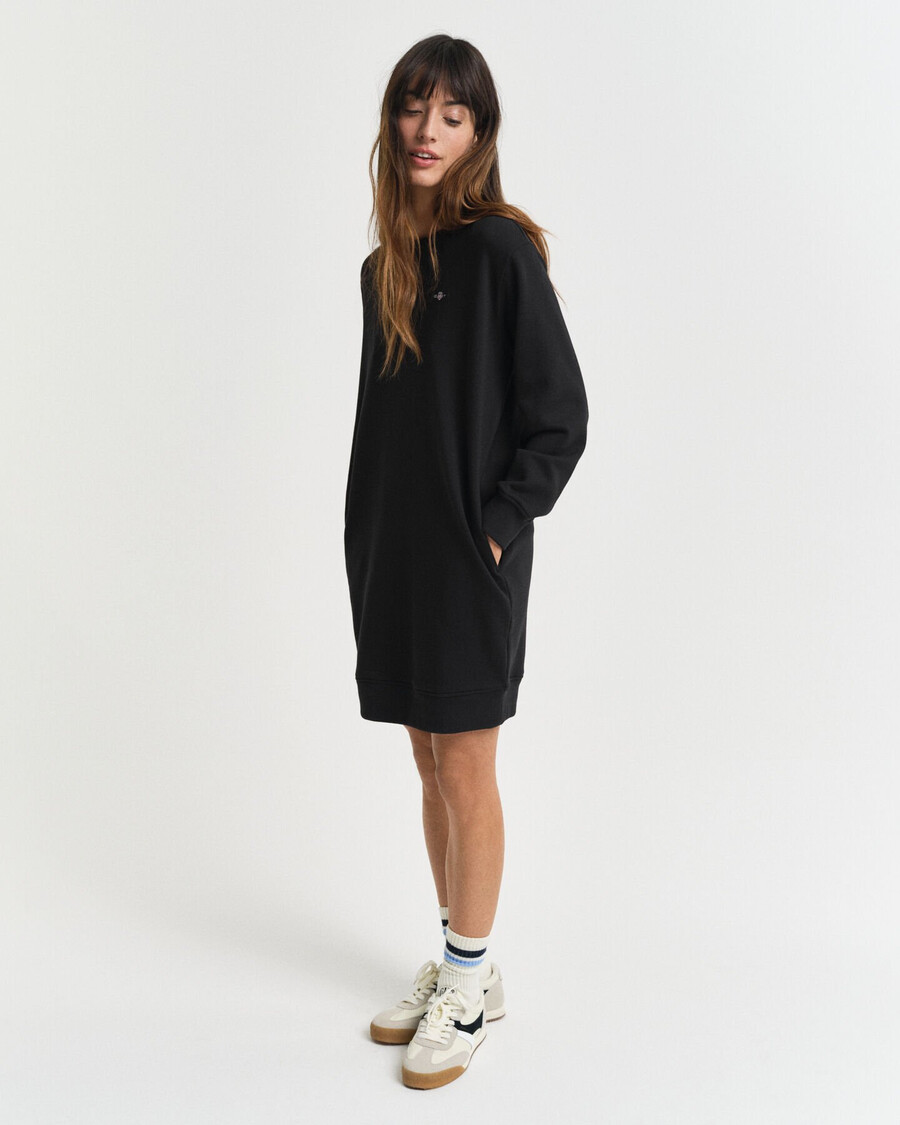 sweatshirtjurk met ronde hals en schildmotief - zwart