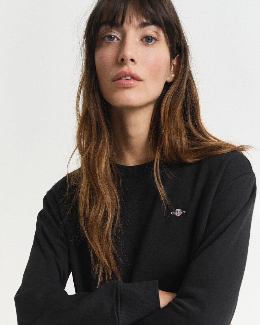 sweatshirtjurk met ronde hals en schildmotief - zwart