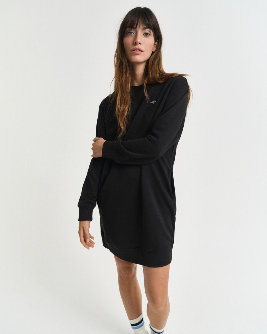 sweatshirtjurk met ronde hals en schildmotief - zwart