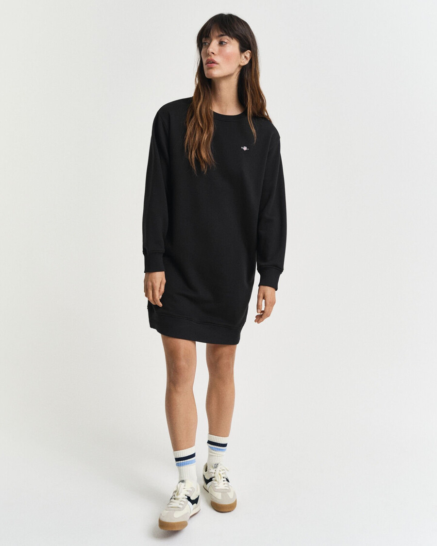 sweatshirtjurk met ronde hals en schildmotief - zwart