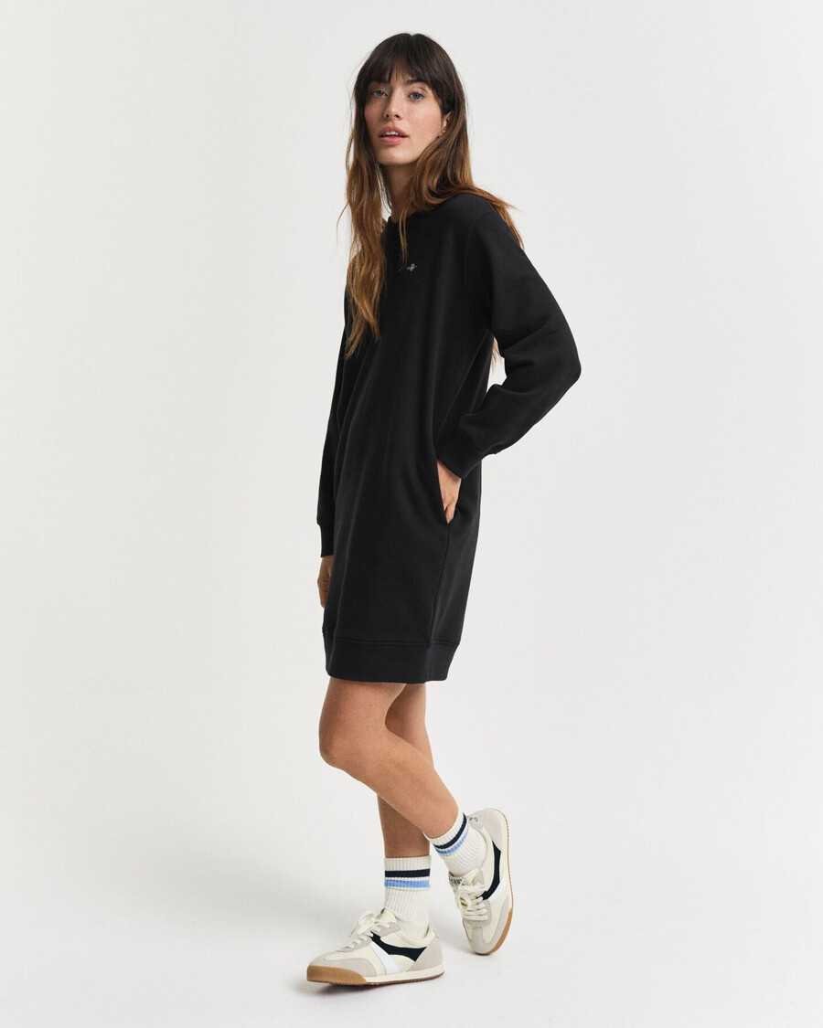 sweatshirtjurk met ronde hals en schildmotief - zwart